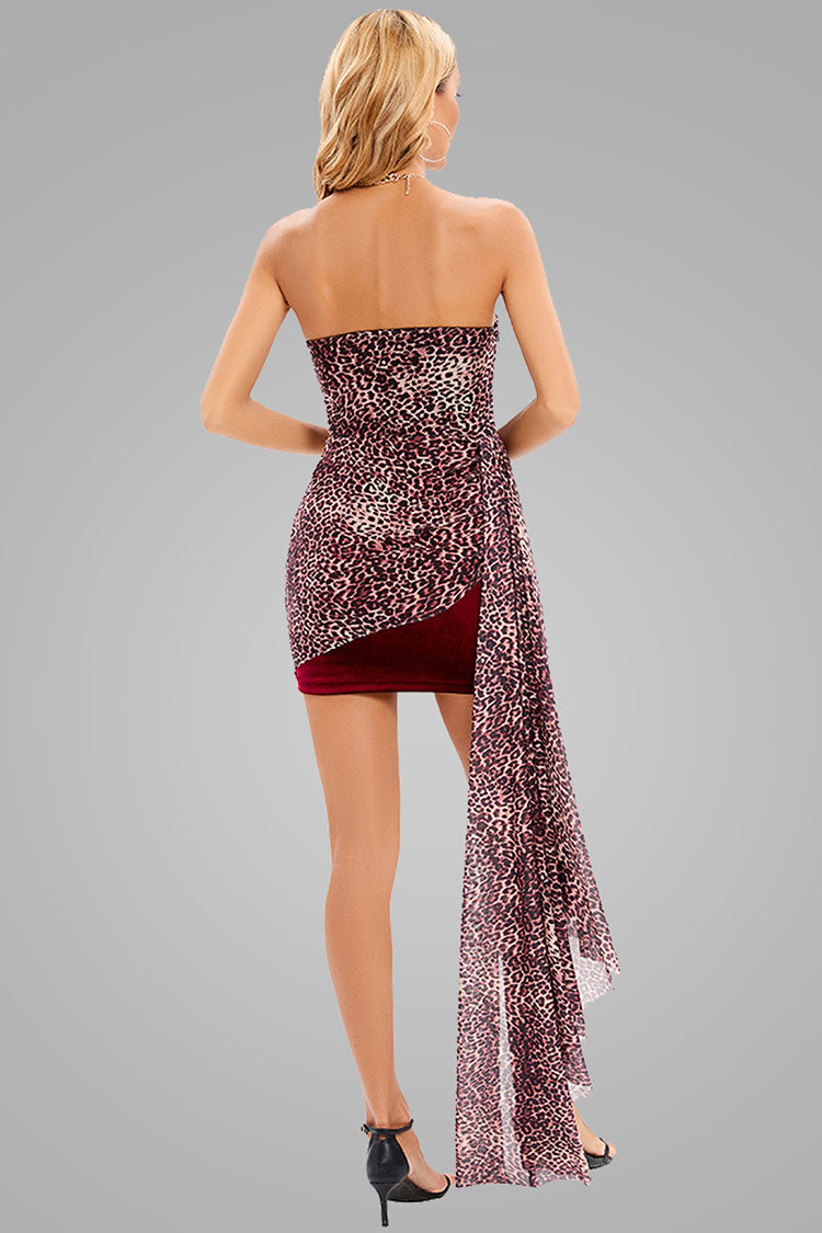 Velvet Mesh Strapless Bodycon Mini Dress - View 4