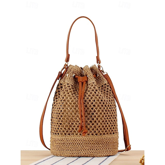 Bag - with Tote Summer Woven Drawstring Stylish Bucket