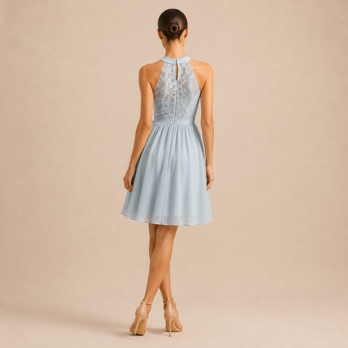 Lace Halter Neck Fit and Flare Midi Dress 15
