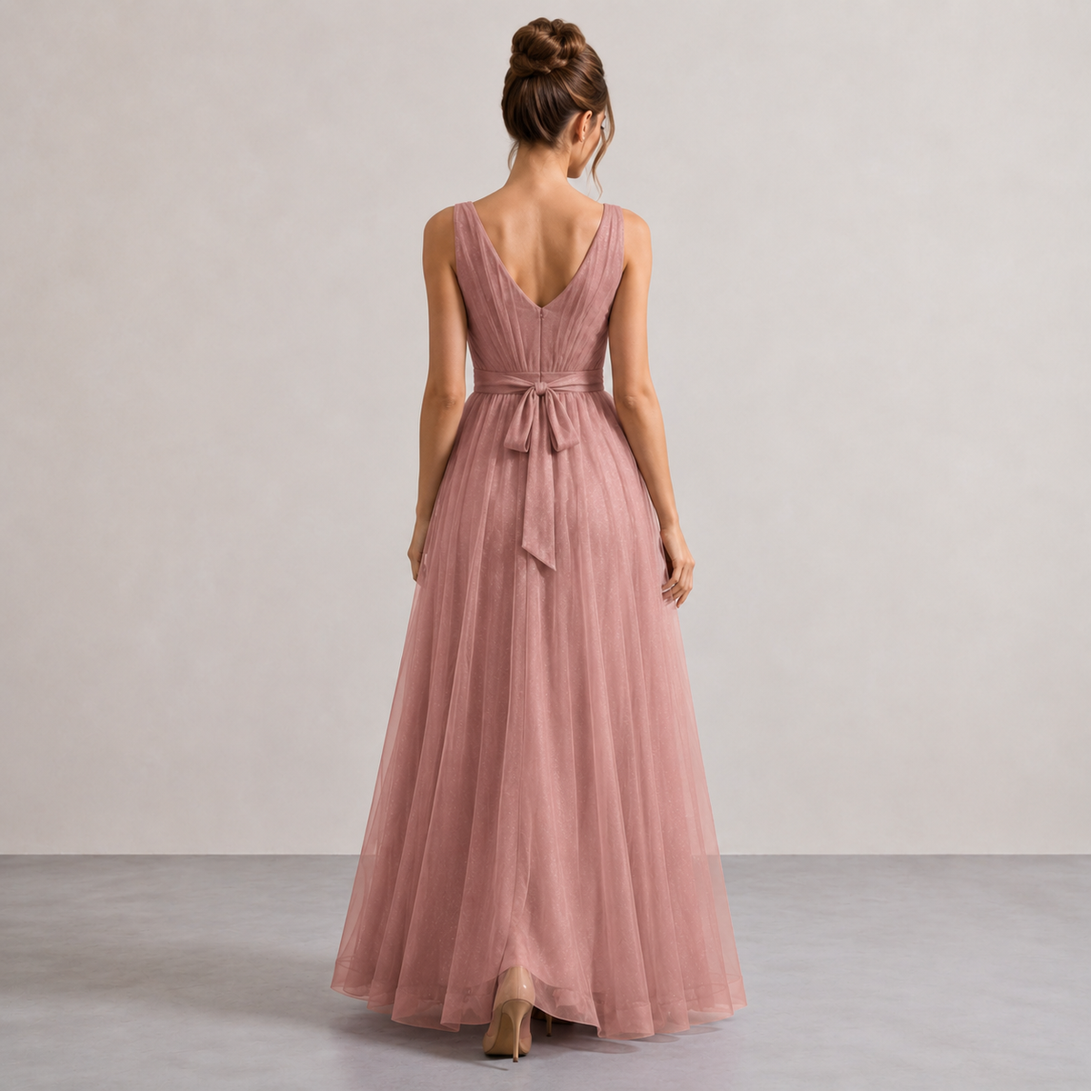 V-Neck Sleeveless Glitter High Split A-Line Maxi Gown 9