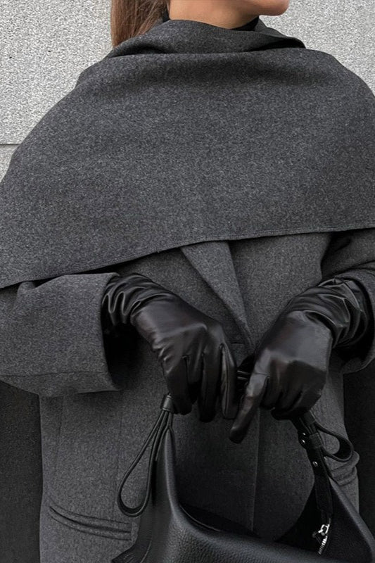 Scarf Collar Longline Woolen Elegant Solid Overcoat