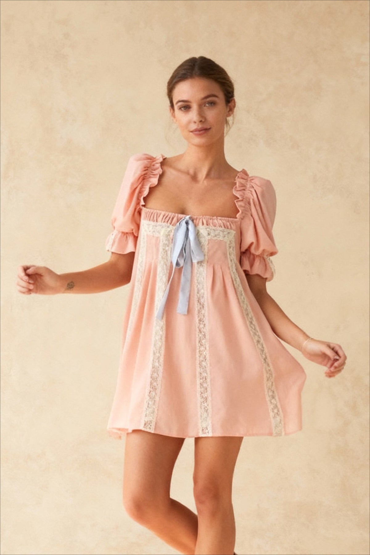 Square Neck Puff Sleeve Mini Dress