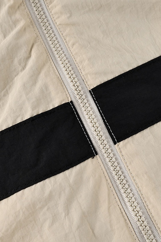 Color Block Stand Collar Zip Jacket