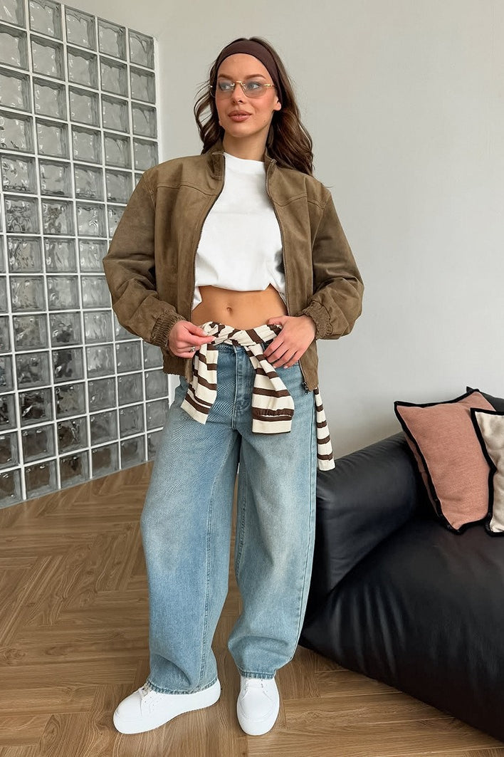 Vintage Suede Stand Collar Jacket