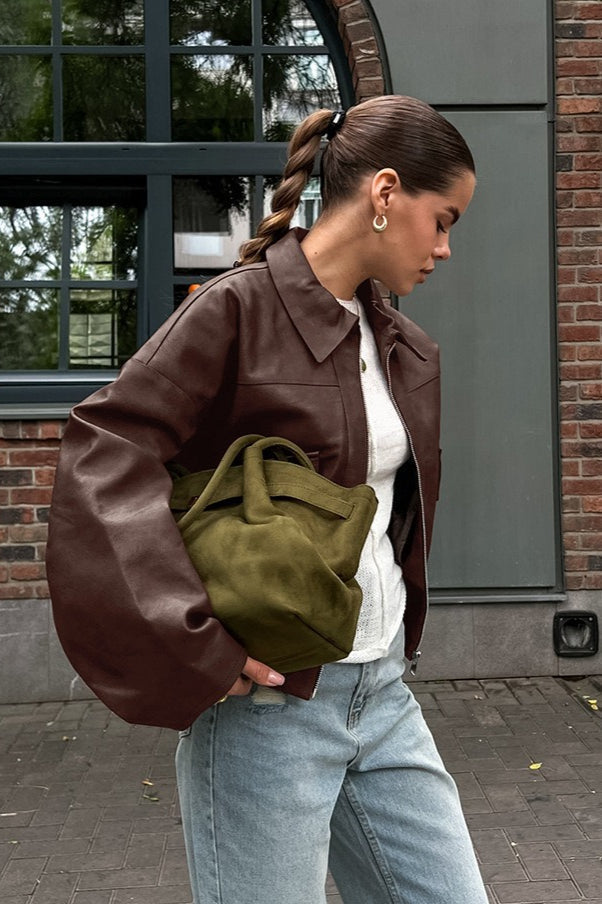 Vintage Brown PU Leather Jacket 2