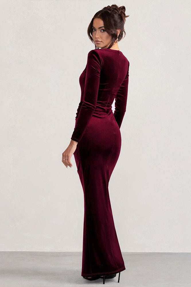 Velvet Square Neck Party Dress - Fashionpara