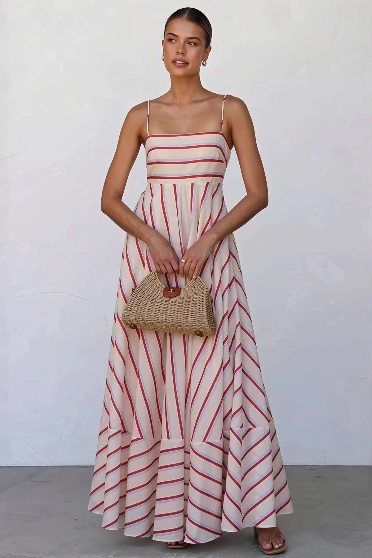 Striped Square Neck Empire Waist Maxi Dress 3