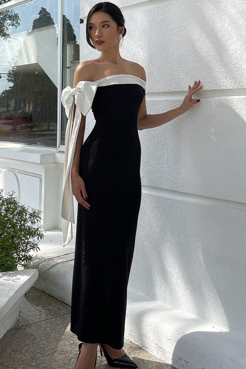Off Shoulder Bow-Detail Bodycon Column Maxi Dress 4
