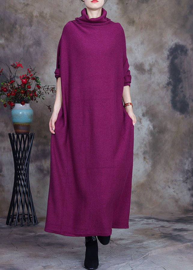 Cowl Neck Drop Shoulder Long Sleeve Oversized Knit Pocket Maxi Dress