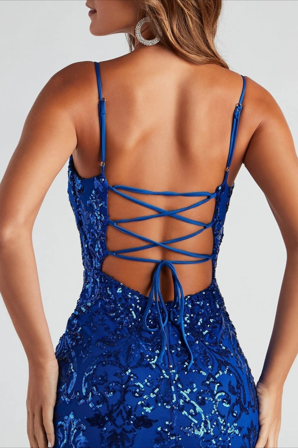 Sequin Square Neck Spaghetti Strap Bodycon Mini Dress - View 4