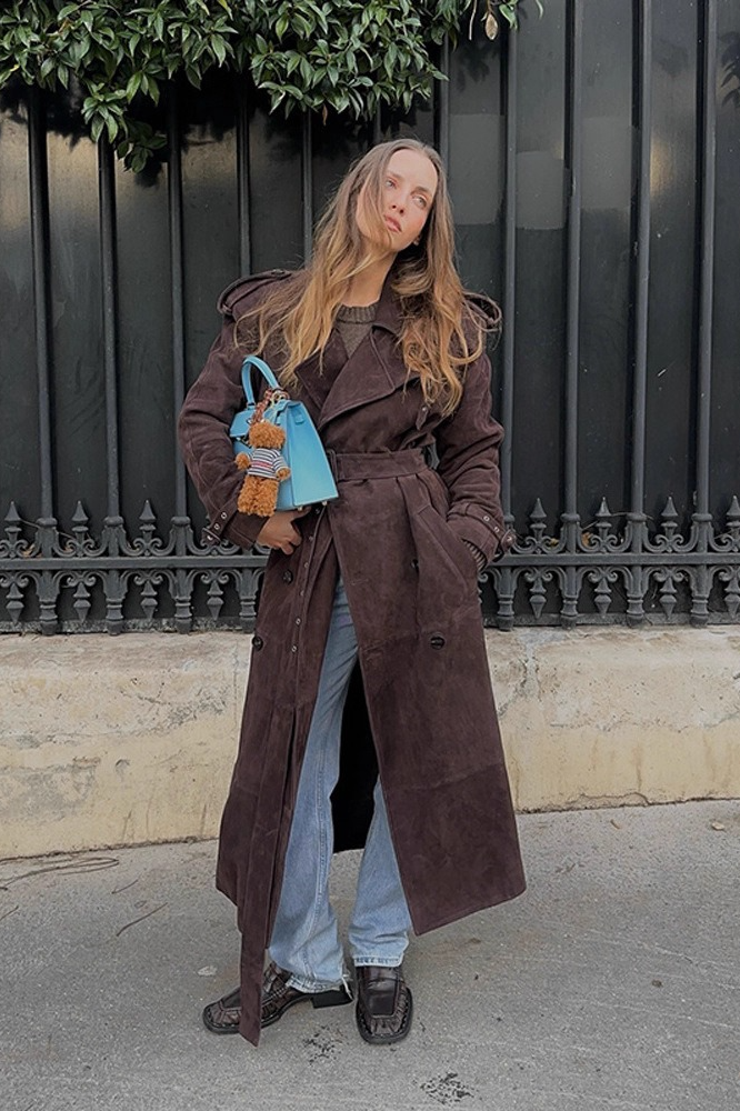 Wool Double Breasted Notched Lapel Tied Waist Overcoat - Fashionpara