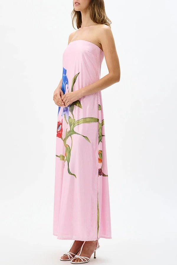 Special Night Sequin Floral Print Off Shoulder A-line Maxi Dress - Fashionpara