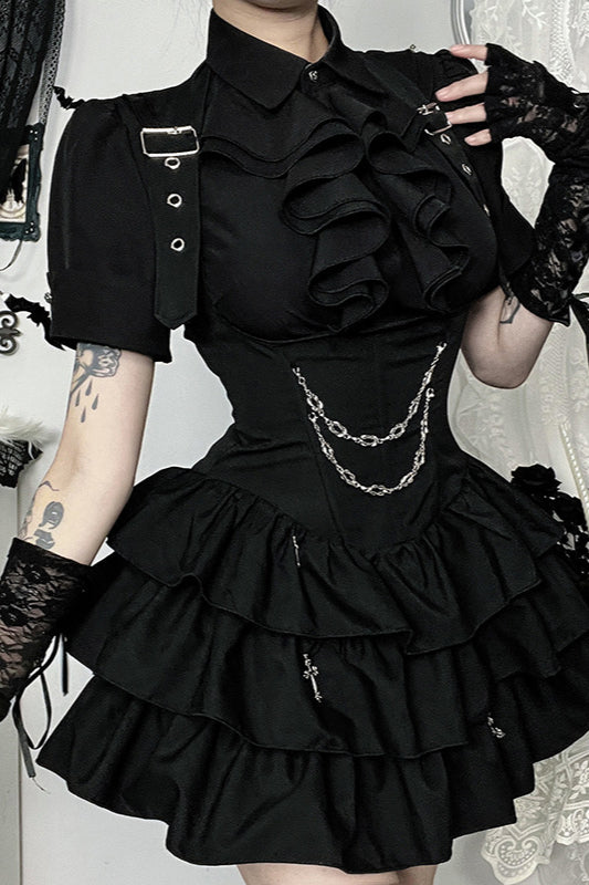 Gothic Short Sleeve Fitted Blouse