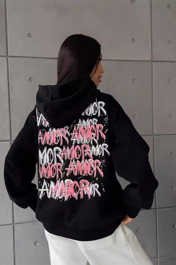 Oversized Letter Print Hoodie - Fashionpara