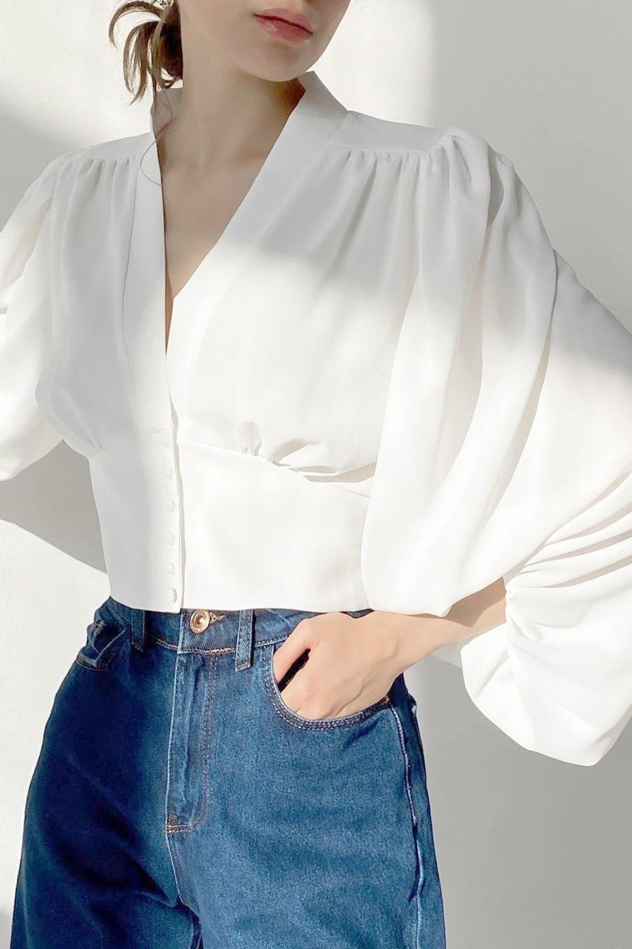 Balloon Sleeve Cropped Blouse