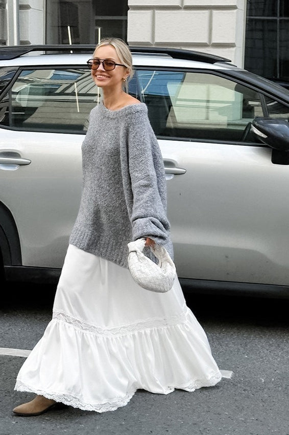 Lace Trim High Waist Maxi Skirt