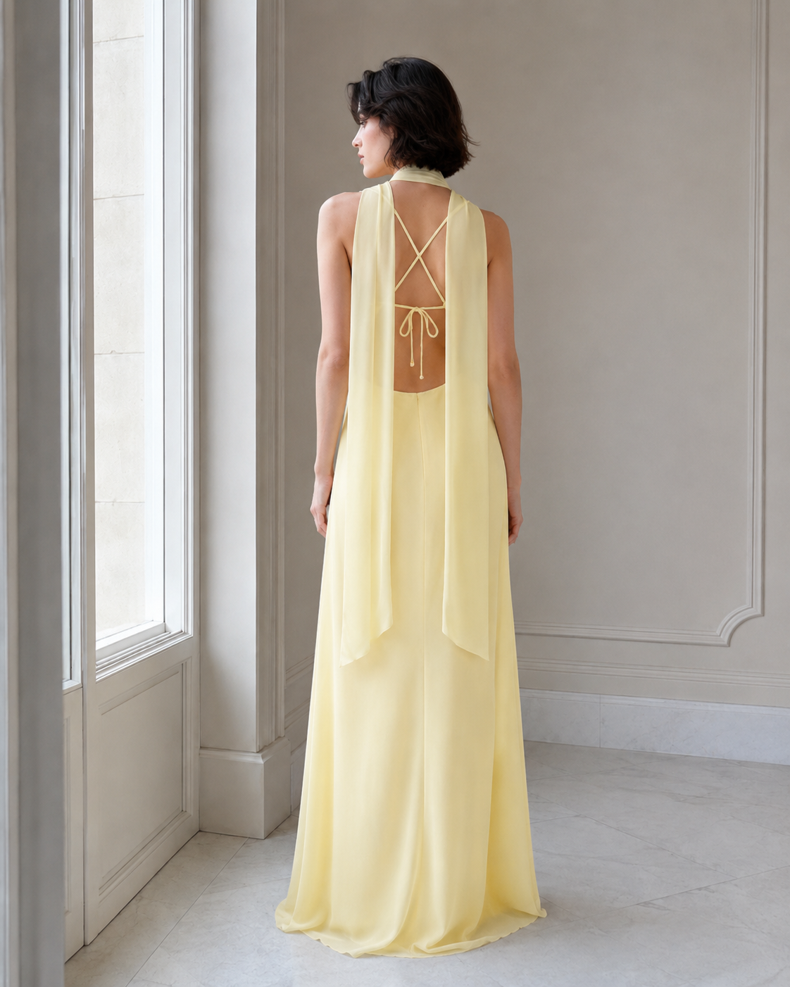 Chiffon Sweetheart Keyhole Slip Maxi Gown