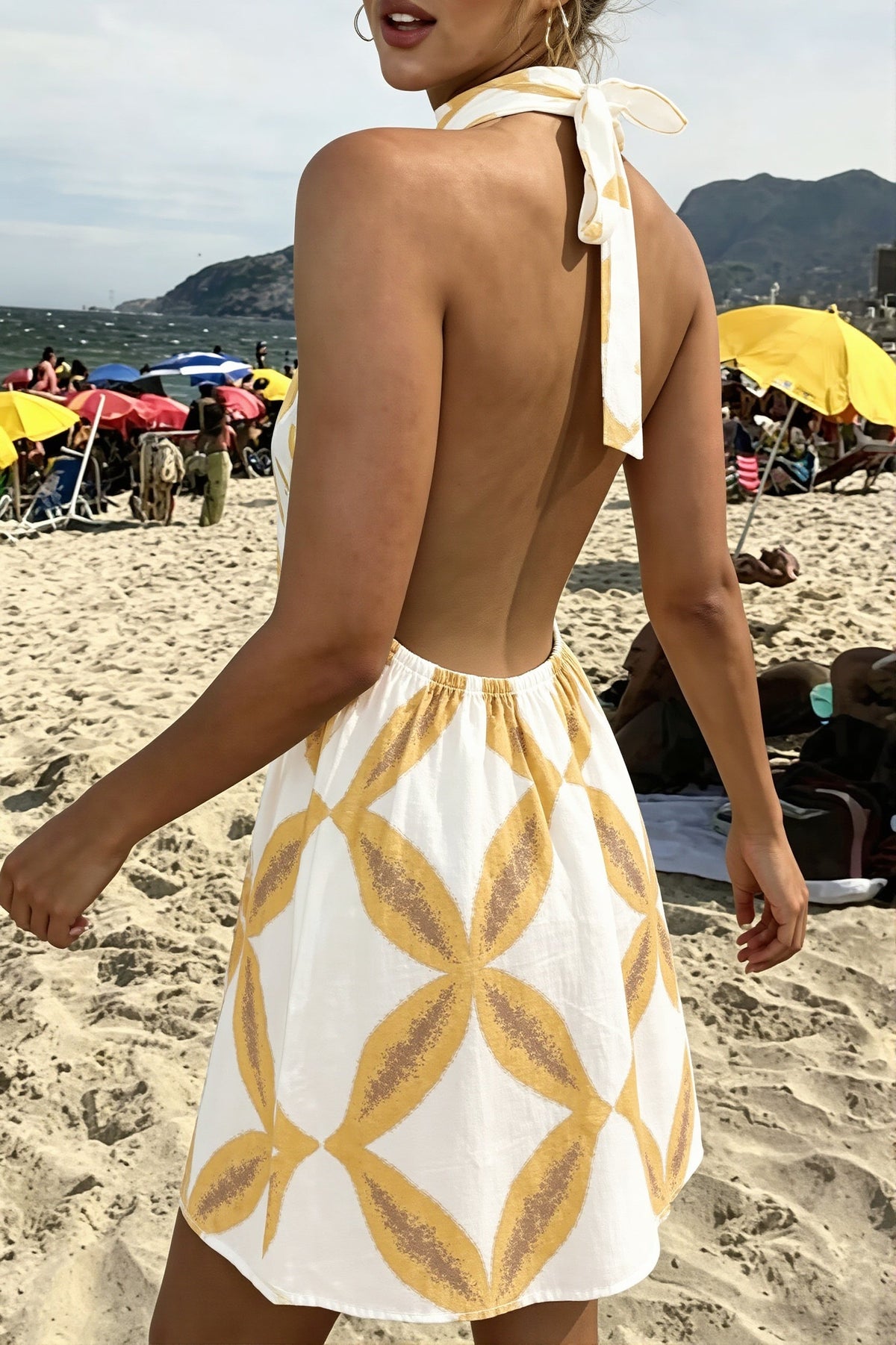 Printed Halter Neck Keyhole A-Line Mini Dress
