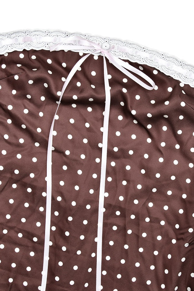 Polka Dot Strapless Tie-Front Satin Slip Maxi Dress