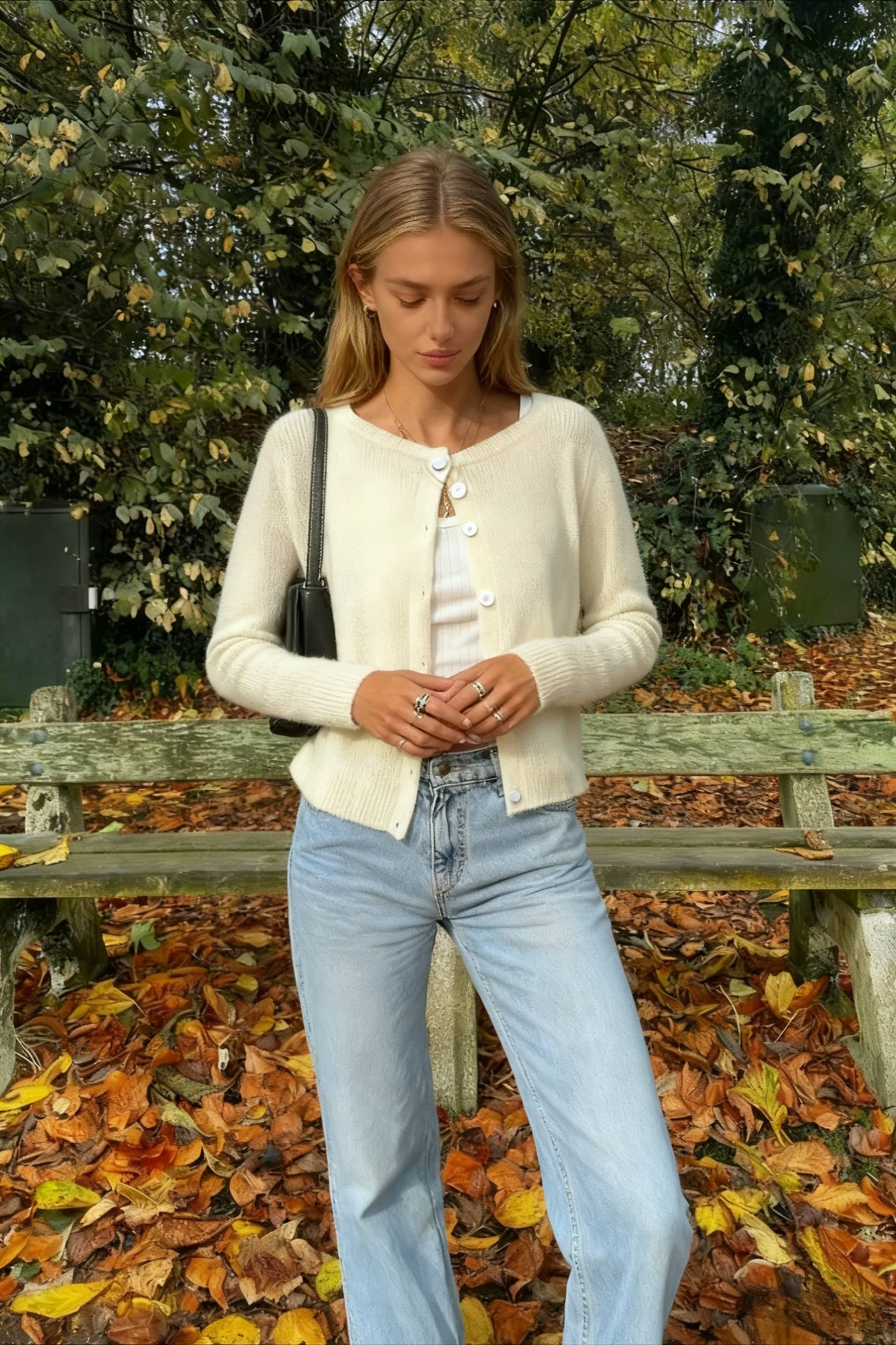 Retro Round Neck Long Sleeve Knit Cardigan - Fashionpara