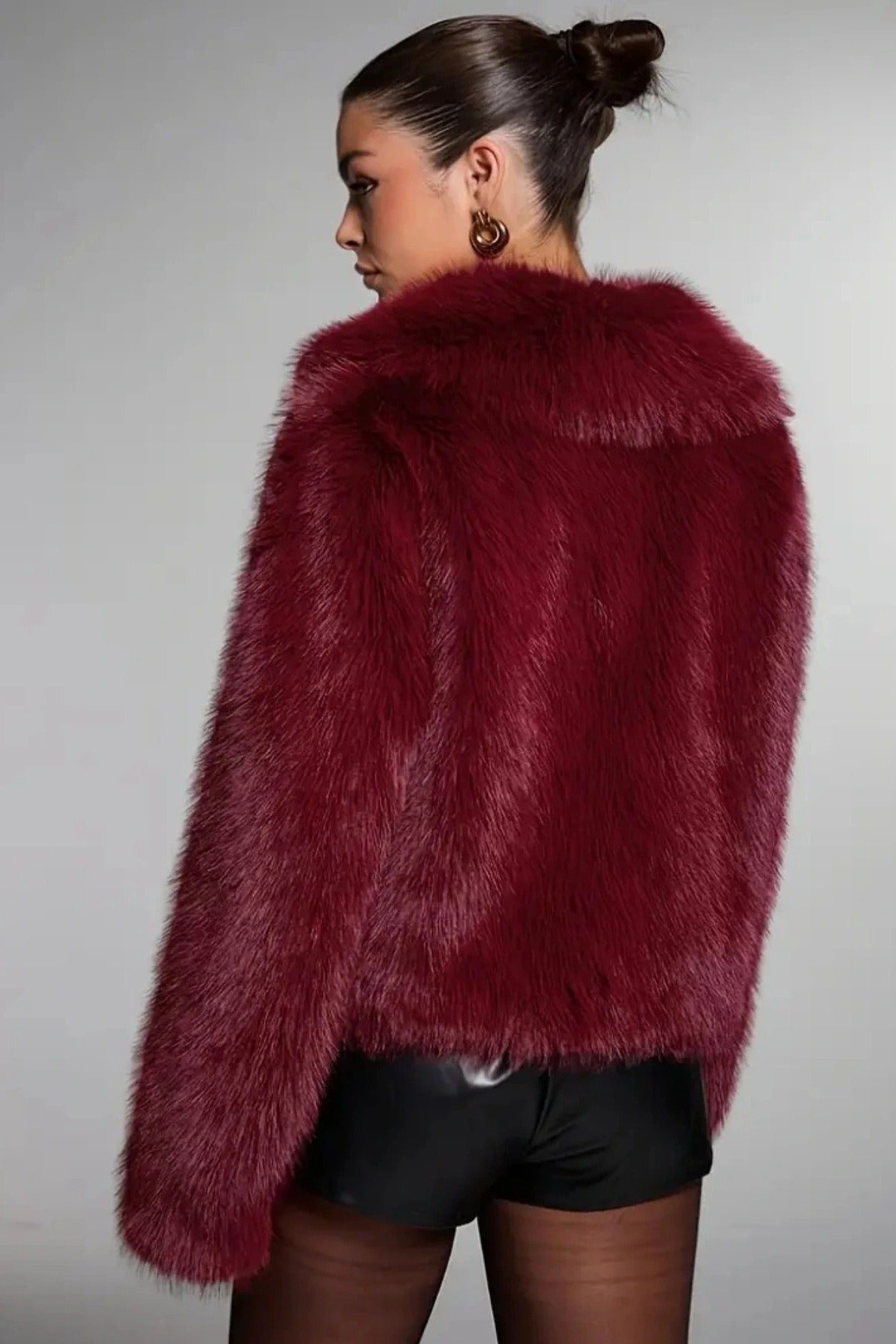 Vintage Faux Fur Buttoned Long-Sleeve Coat 2