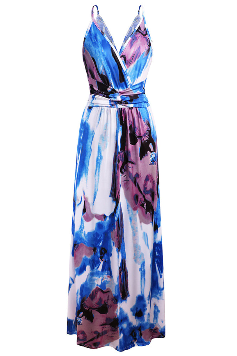 Hot Deep V Print Floral Women Formal Maxi Dress Fashionpara