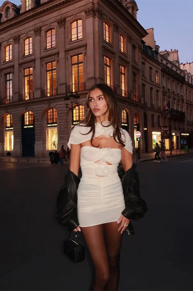 One Shoulder Ruched Cut-Out Bodycon Mini Dress