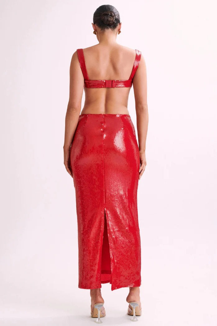 Backless Slim Spaghetti Strap Sequin Dress - View 3