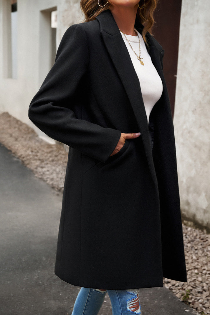 Wool Blend Solid Longline Coat