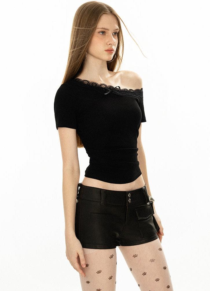 Lace Trim Off Shoulder Top