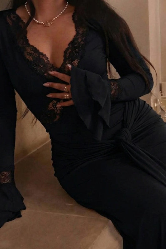 Lace Trim Off Shoulder Bell Sleeve Maxi Dress 7
