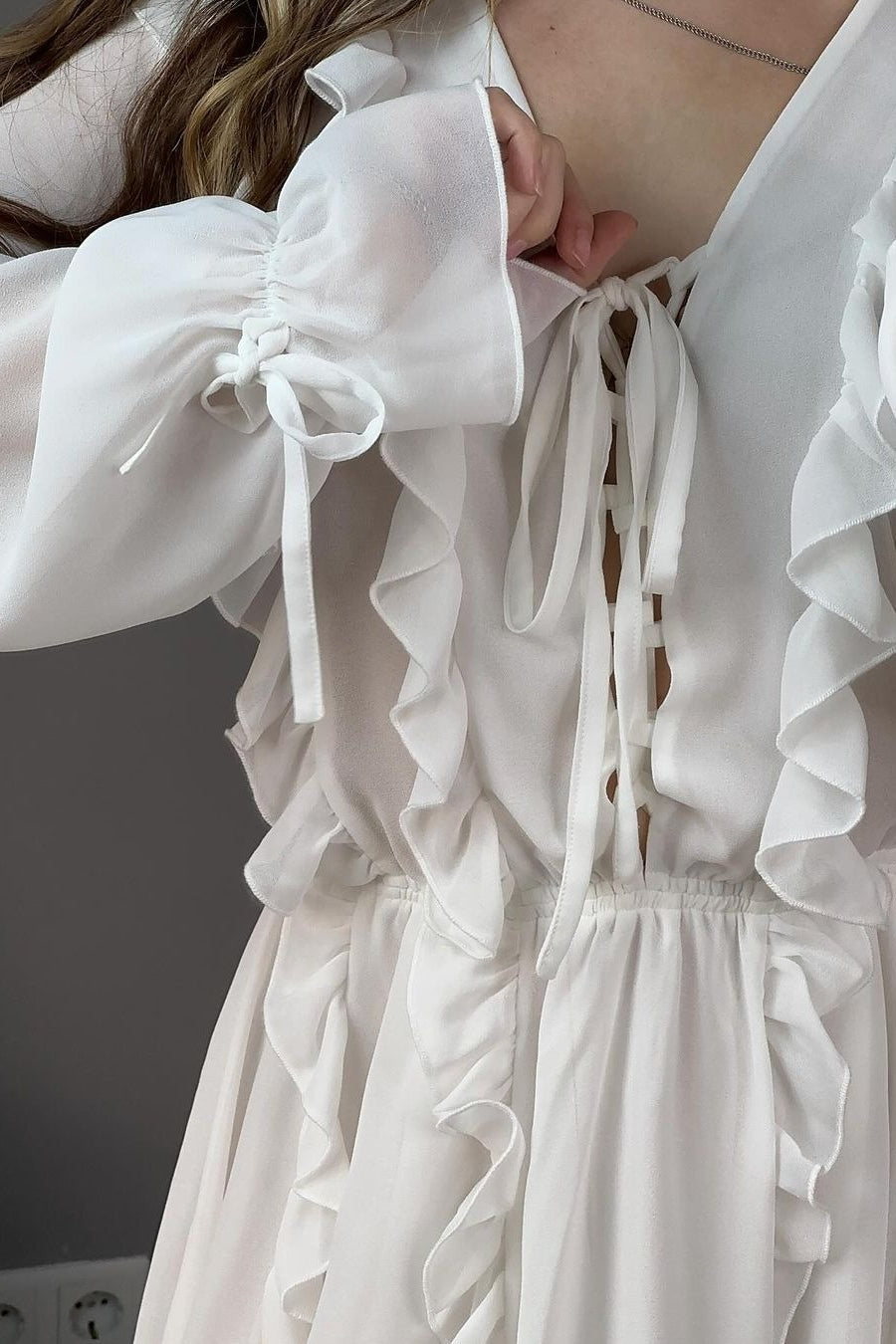 Chiffon Ruffle Long Sleeve Boho Dress