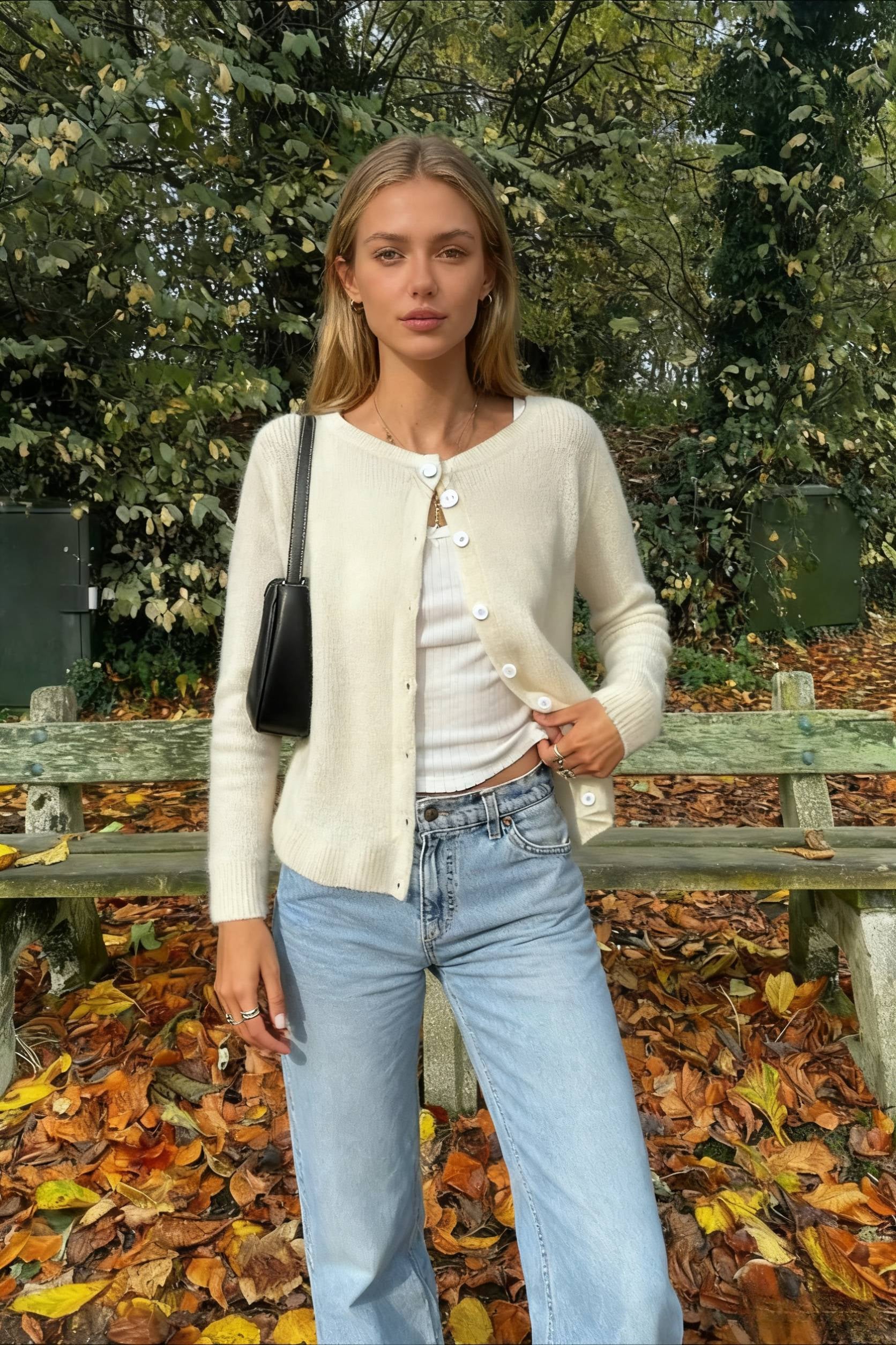 Retro Round Neck Long Sleeve Knit Cardigan - Fashionpara