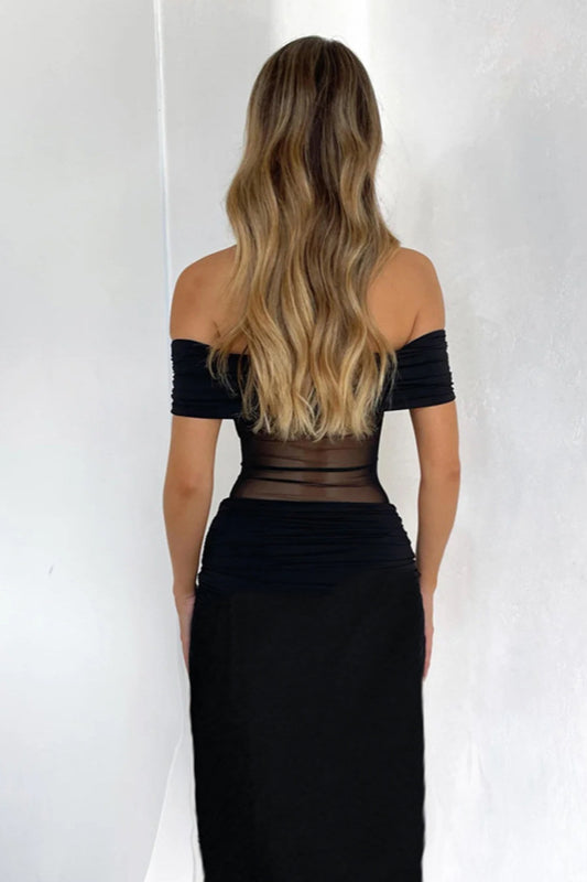 Off-Shoulder Cutout Bodycon Maxi Dress