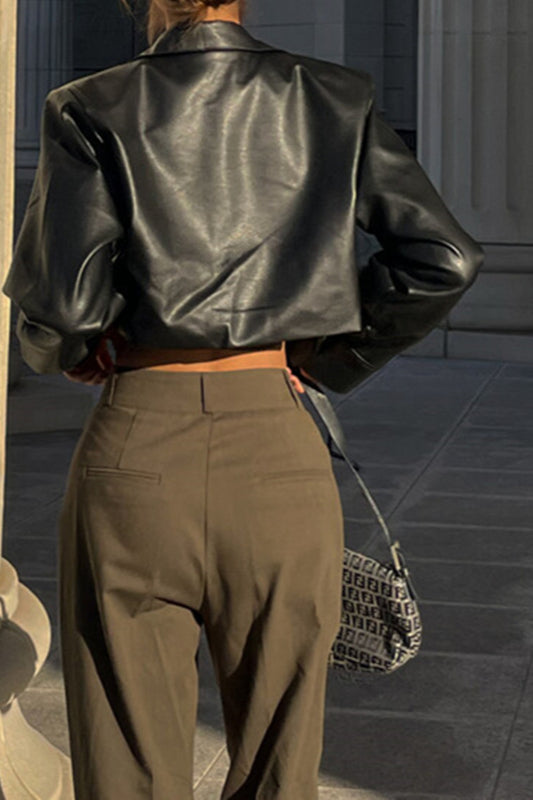 Sophisticated Zip-Up Faux Leather Coat for Stylish Elegance