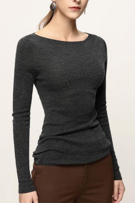 Minimalist Wool Off Shoulder Slim Blouse Base Layer