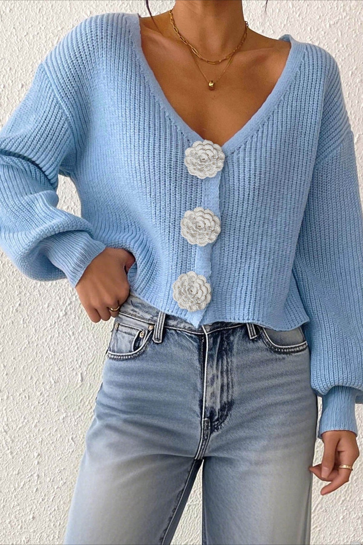 Button Front Crochet Knit Crop Sweater 4
