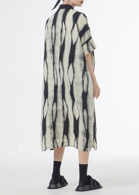 Abstract Print Collared Button Down Short Sleeve Shirt Midi Dress - View 5