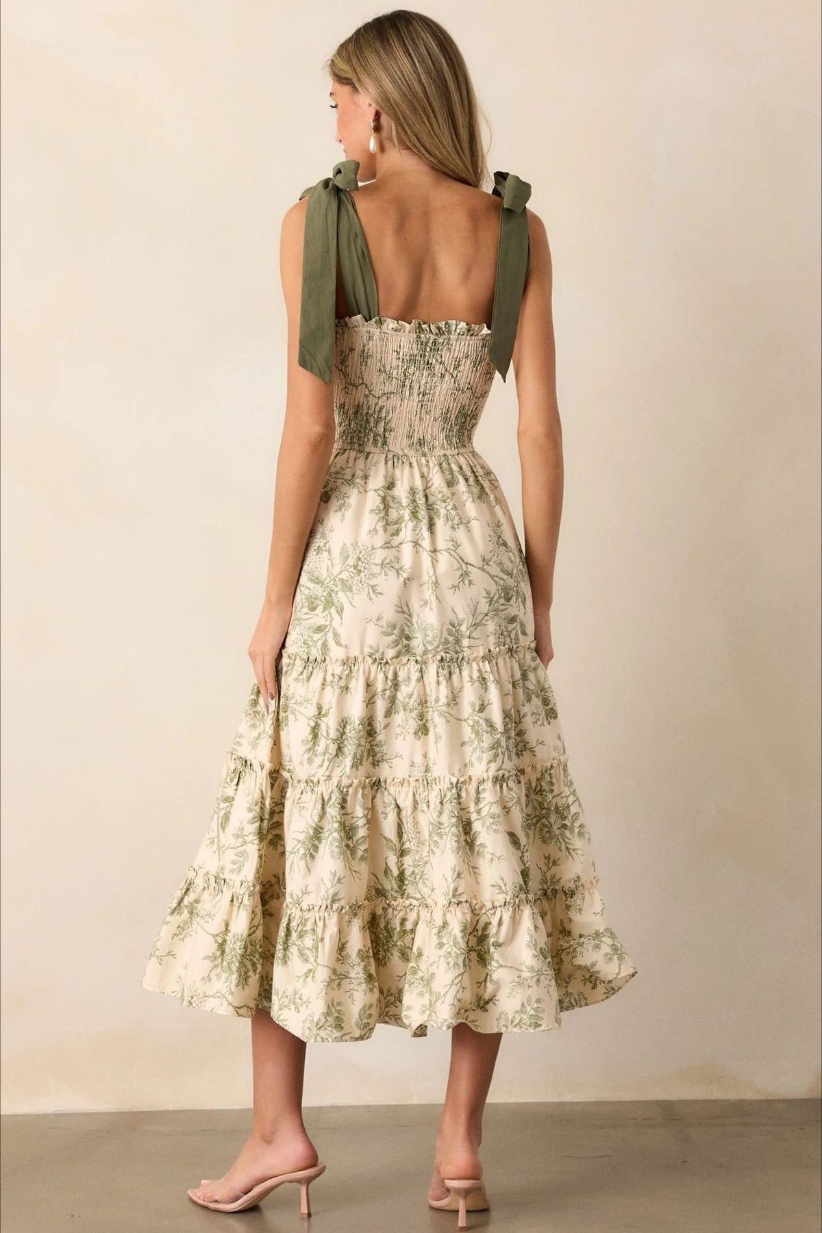 Floral Print Smocked Tie Strap Tiered Midi Dress 3