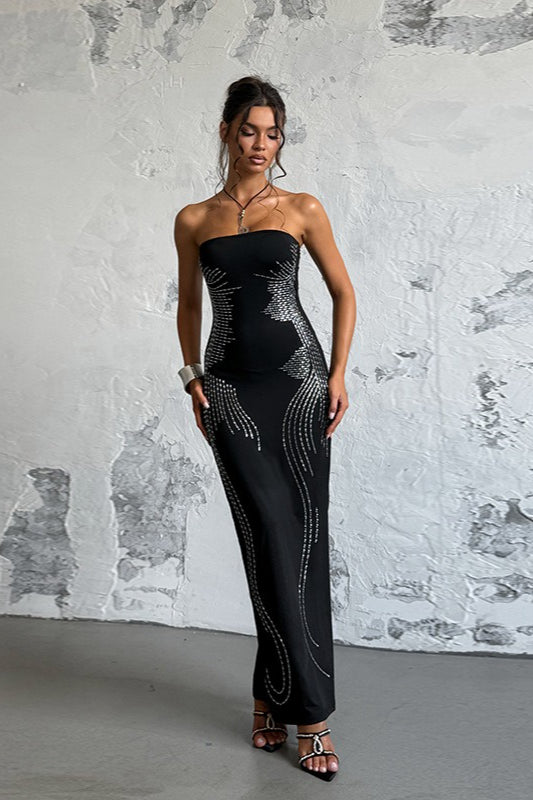 Angel Wing Rhinestone Strapless Formal Dress