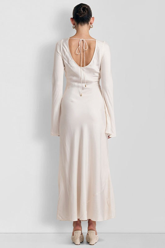 Elegant Long Sleeve Floral Print Backless Maxi Dress