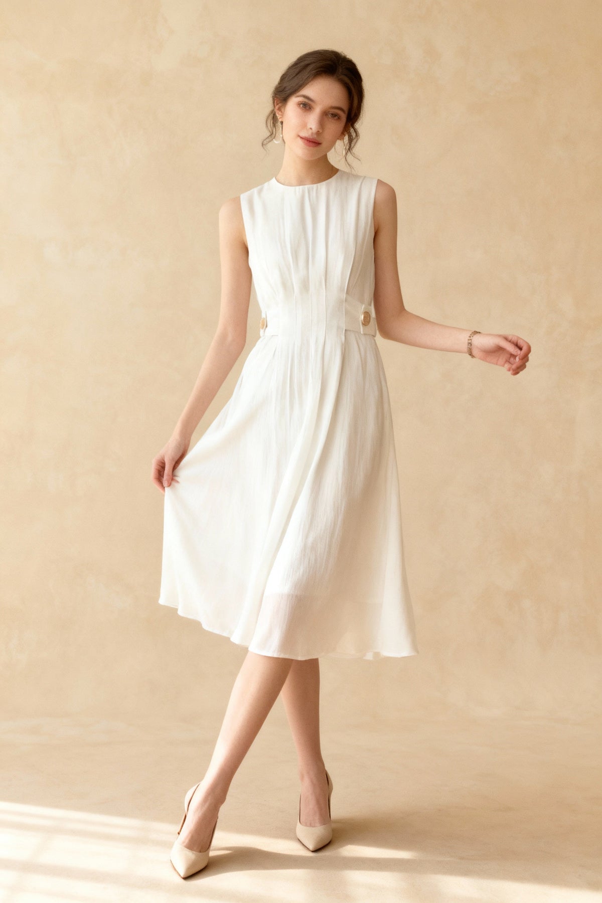 Button Embellished Long Sleeve Midi Dress