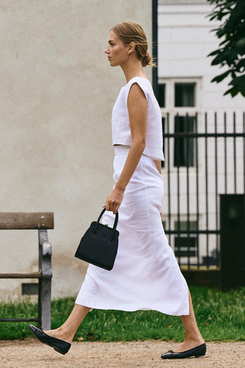 Linen Blend Vest Midi Skirt Set