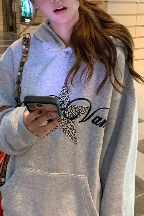 Embroidered Patch Loose Hoodie