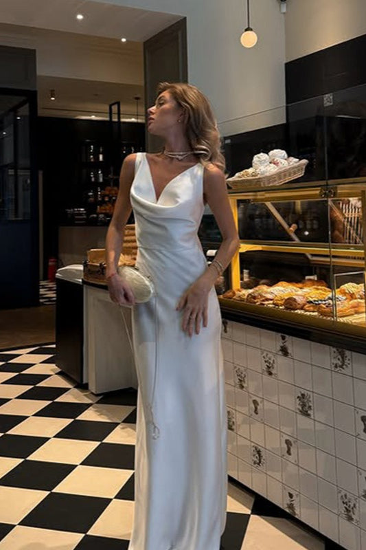 Satin Cowl Neck Sleeveless Slip Column Maxi Dress 4