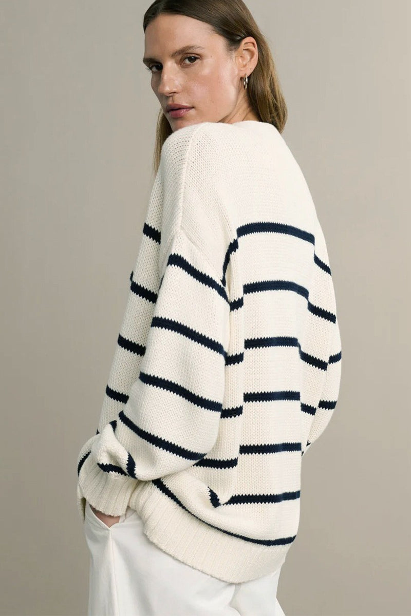 Stylish Cotton Striped Cardigan Sweater for Effortless Elegance