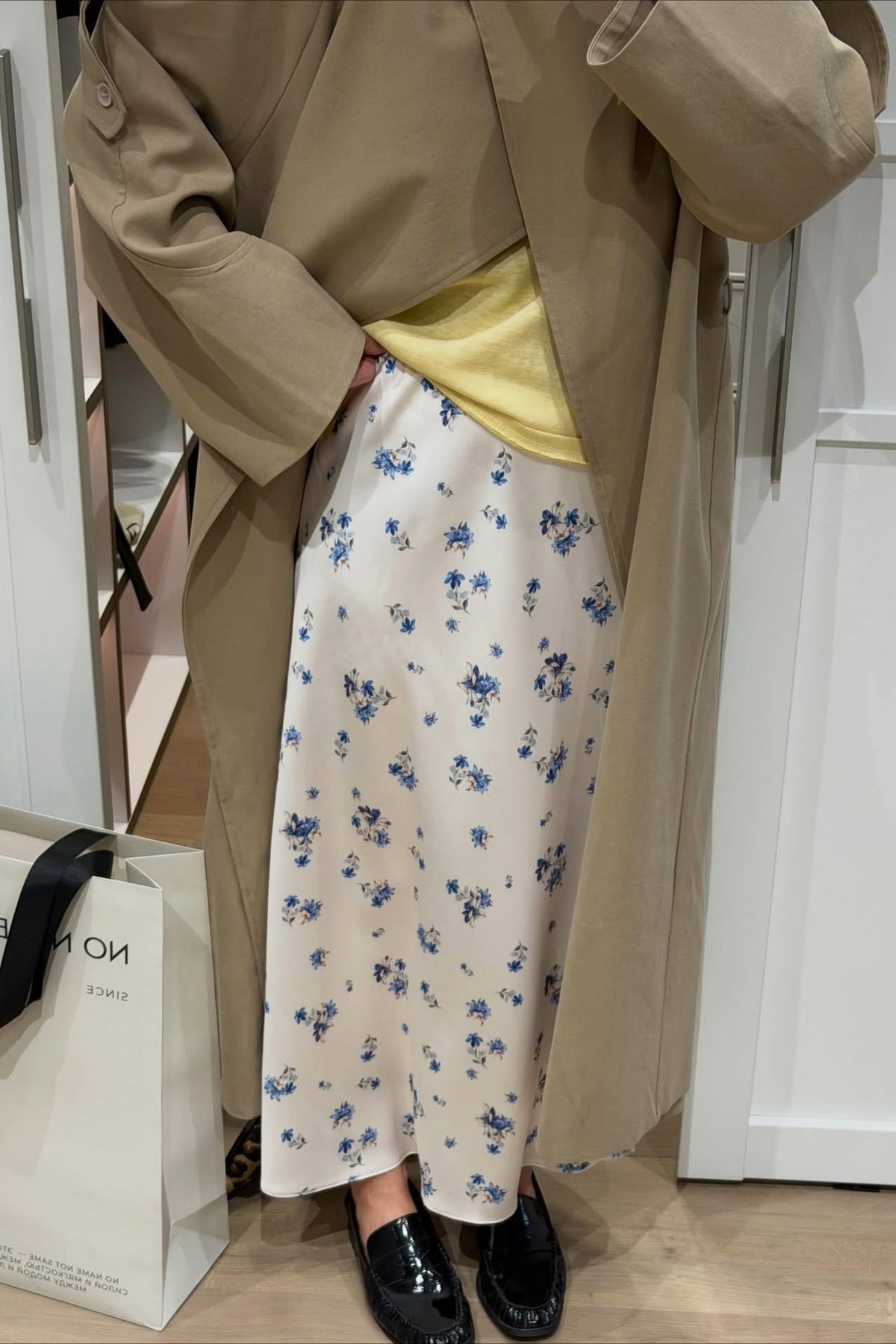 Floral Satin Midi Skirt
