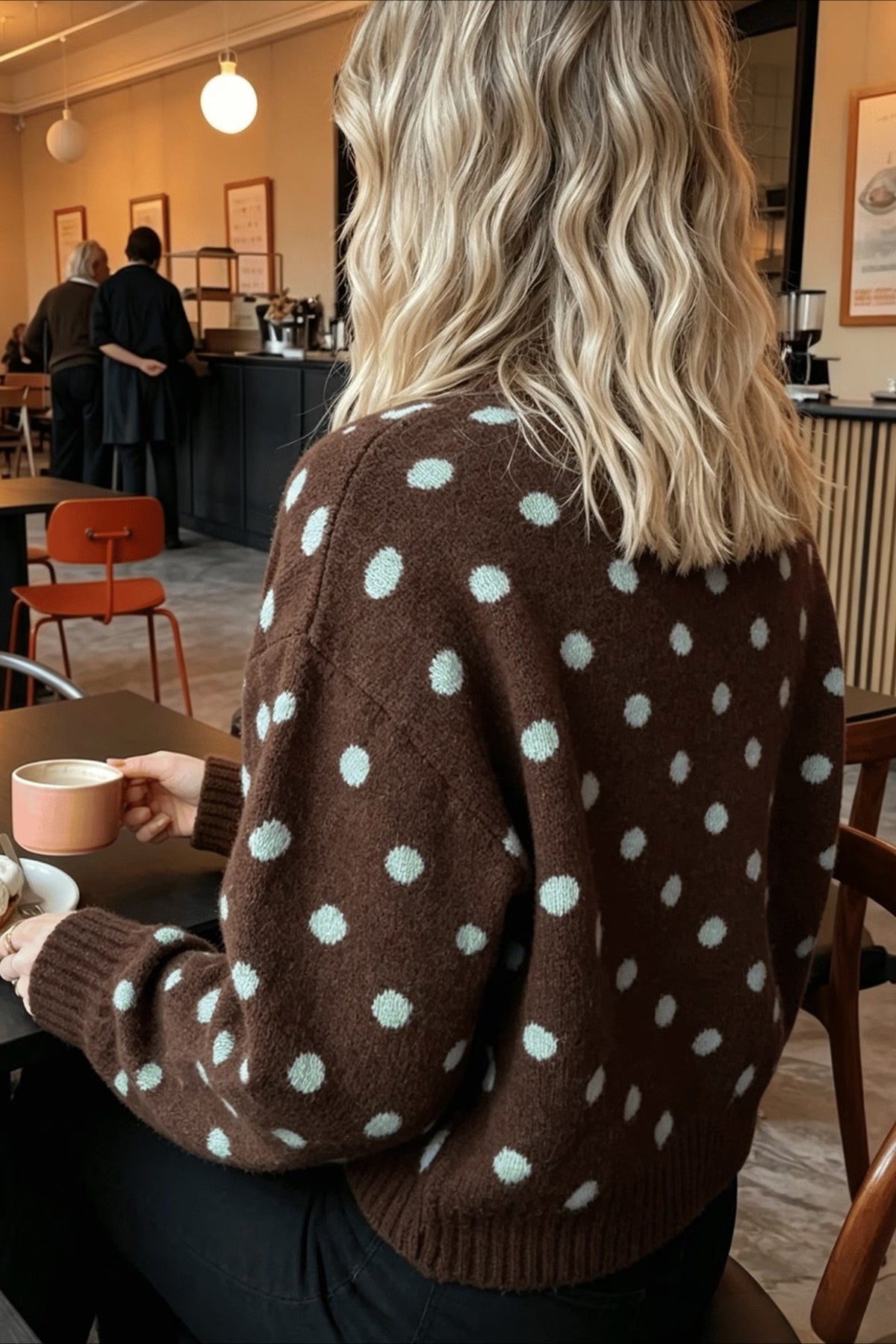 Contrast Polka Dot Crew Neck Knit Sweater 2