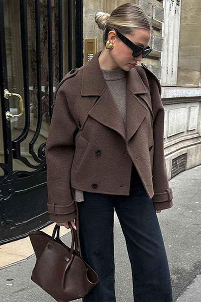 Black Loose Lapel Double-Breasted Overcoat