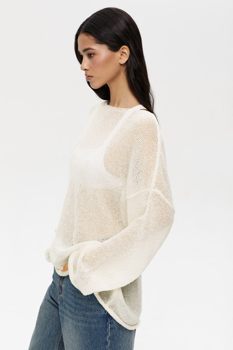 Elegant Hollow Out Bell Sleeve Knit Sweater for Women